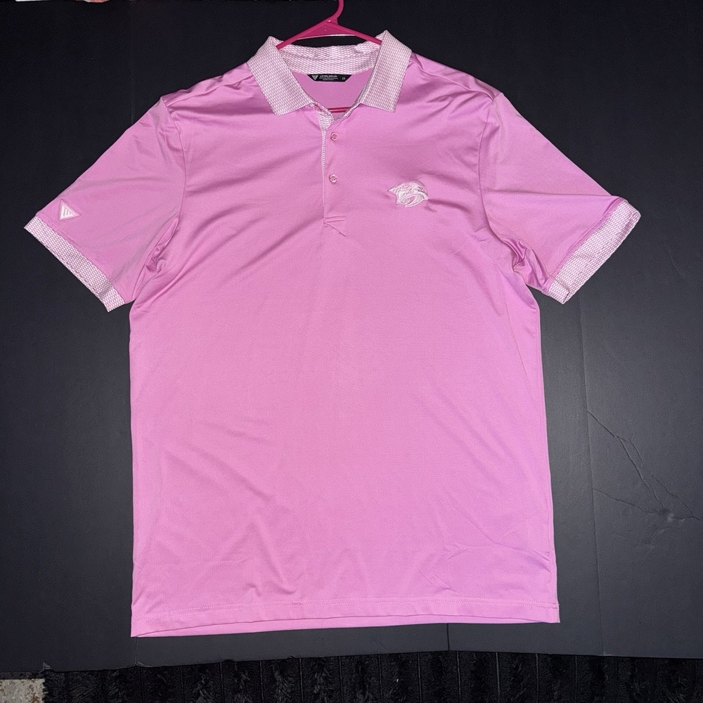 Men's Large Levelwear Nashville Predators Polo Shirt Pink White NCAA